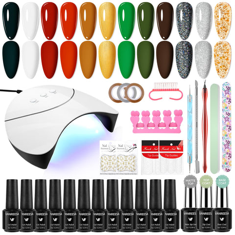 VANREESA Gel Nail Kit, 12 Colours Gel Nail Polish Set with Lamp Starter Kit Gold Red Green Gels Polish Set Manicure Tools Nails Salon DIY at Home Gifts for Women