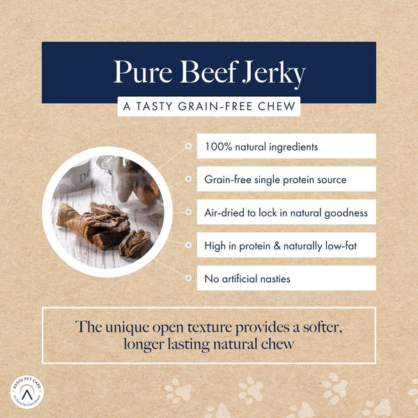 Hollings Pure Beef Jerky Dog Treats, 100% Natural Air Dried Long Lasting Chews for Adult Dogs, Grain Free, High in Protein & Low in Fat (100g)
