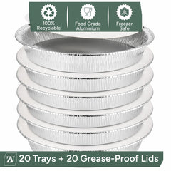 Zuvo Round Foil Trays with Lids 20 Pack, Pie, Flan & Cheesecake Cases