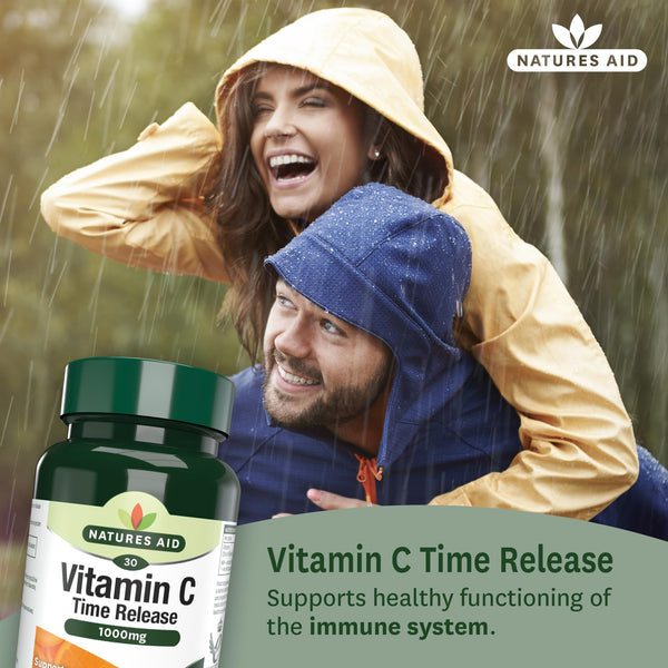 Natures Aid Vitamin C 1000mg Time Release - High Strength with Bioflavonoids - Supports Immunity, Bones & Heart - Antioxidant - Vegan, Gluten-Free, Non-GMO Supplement – 30 Tablets