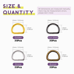 Swpeet Assorted Multi-Purpose Metal D Ring Semi-Circular D Ring Pack of 150, Mixed, 1/2 inch