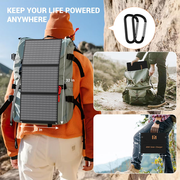 Mesuvida 100W Solar Panel Charger Portable Foldable with USB C and USB A 18V MC4 DC Fast Charging for Camping Backpacking Travel iPhone LG Google Cell Phone Power Bank Generator Power Station