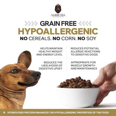 Ambrosia Ultra Premium Pet Food® | Grain-Free Dry Dog Food Small Breed, 1.5Kg, Hypoallergenic, High-Protein, Holistic | Fresh Salmon & Rabbit, Small Kibble