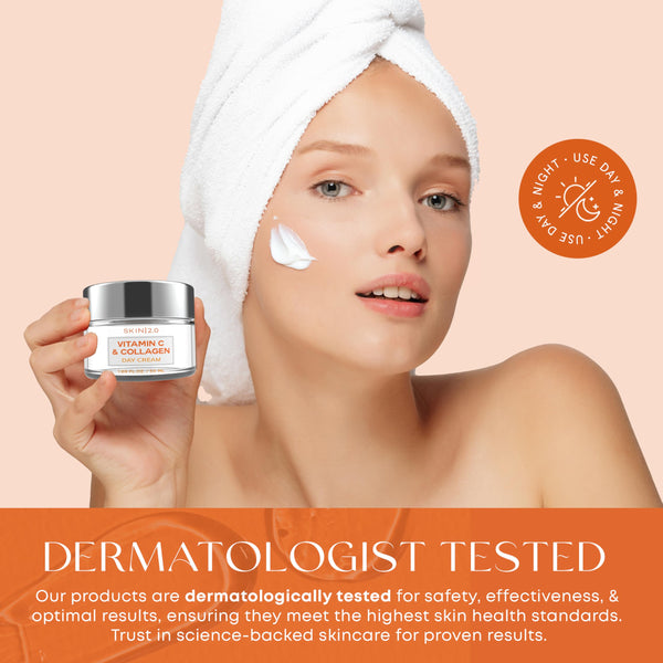 Skin 2.0 Vitamin C & Collagen Face Moisturizer - Anti-Aging, Skin Tightening - Brightening, Clean Beauty, Cruelty-Free, Korean Skincare For All Skin Types - 1.69 Fl Oz