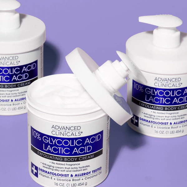 Advanced Clinicals 10% Glycolic Acid + Lactic Acid Lotion Exfoliant Moisturizing Cream With Hyaluronic Acid Moisturizer | AHA Exfoliating Body Cream Improves Look Of Uneven Rough Skin Texture, 16 Oz