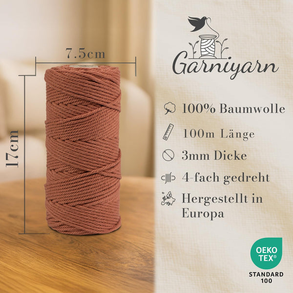 GARNIYARN Makramee Garn 3mm x 100m Terracotta