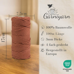 GARNIYARN Makramee Garn 3mm x 100m Terracotta