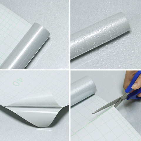 Timeet Peel and Stick Wallpaper Grey Glitter Effect Sticky Back Plastic Paper 60x500cm Self Adhesive Wallpaper Waterproof Vinyl Film Roll Furniture Stickers for Kitchen Covering Wrap Cabinets