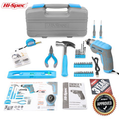 Hi-Spec 35PC General Household Tool Kit Set with 3.6V USB Electric Power Screwdriver - Essential DIY Hand Tools for Everyday Repairs, Maintenance, and New Home Essentials