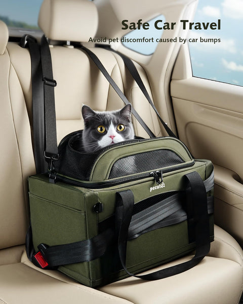 pecute Cat Carrier Airline Approved, Top Expandable Cat Carrier Handbag, Extra Stable Dog Carrier, Breathable Mesh Fabric Bag for Pets, Pet Carrier Suitable for Both Long And Short Trips Green
