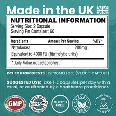 Vinco Nattokinase 200mg 4000FU – 120 Capsules – High Strength Japanese Natto Enzyme – Supports Heart Health, Blood Flow, Circulation and Blood Pressure – Non-GMO, Gluten Free – Made in UK