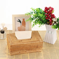 BSTKEY Rectangular Rattan Woven Tissue Paper Cover, Household Decorative Tissue Holder Cover Napkin Dispenser Organizer, Facial Tissue Box Cover for Home Office