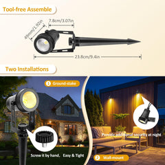 ECOWHO Garden Spotlights Mains, 21m Extendable Outdoor Spike Lights 12V LED Pathway Lighting IP65 Waterproof Electric Garden Uplighter for Path Yard Patio (18W 6-Packs Warm White), Wall/Spike Mounted