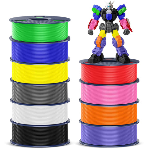 SUNLU 10KG PETG Filament Bundle, High Strength 3D Printer Filament petg, 1KG per Spool, 10 Rolls, Black+White+Gray+Red+Klein Blue+Yellow+Green+Sunny Orange+Lavender Purple+Pink