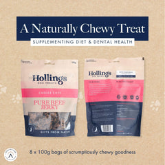 Hollings Pure Beef Jerky Dog Treats, 100% Natural Air Dried Long Lasting Chews for Adult Dogs, Grain Free, High in Protein & Low in Fat (100g)