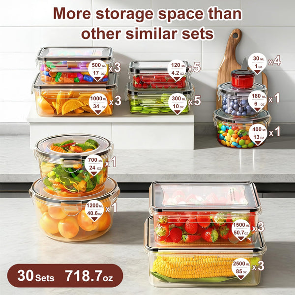 XJGQZ 30 Pcs Food Storage Containers with Lids Airtight, Leak proof Containers Set for Kitchen, Meal Prep, BPA-Free, PVC-Free Plastic, Microwave/Dishwasher Safe, Extra Labels & Pen