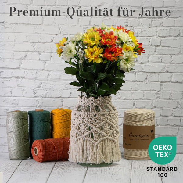 GARNIYARN Makramee Garn 3mm 3er-Set 300m, Olive Green