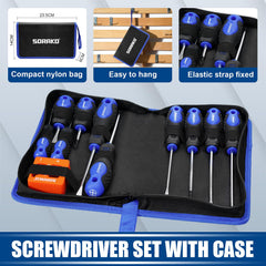 SORAKO 11PCS Screwdriver Set, with 2-in-1 Magnetizer, High-Density Nylon Store Bag, Magnetic Tip, Professional Non-Slip Handle, with 5 Phillips Screwdrivers, 5 Slotted Screwdriver