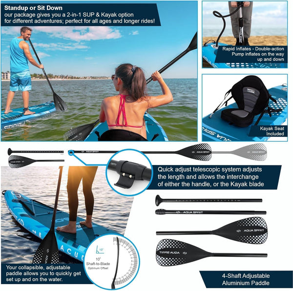 Aqua Spirit Barracuda ISUP/Kayak Inflatable Stand Up Paddle Board 2024 | 10'6x32”x6” | Complete Conversion Kit with Paddle, Backpack and more accessories | Adult Beginner/Expert | 2 Year Warranty