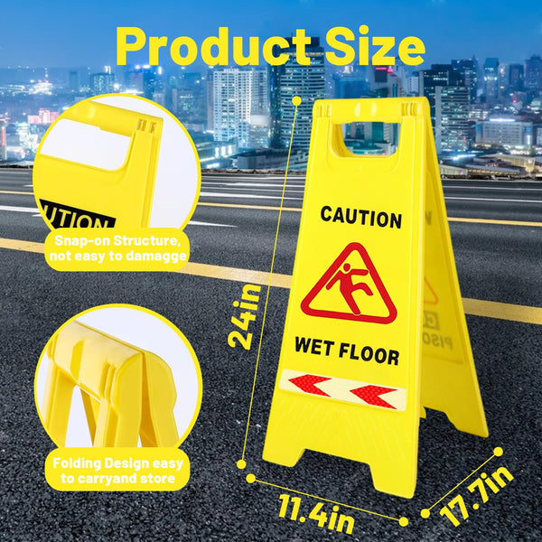 Caution Wet Floor Sign,4 Pack,24 Inches Bilingual Warning Signs,2-Sided Fold-Out,A Frame Safety Wet Floor Signs Commercial (Yellow)