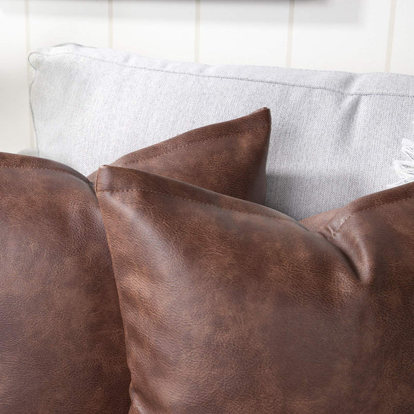 YAERTUN Set of 2 Lumbar Faux Leather Decorative Throw Pillow Covers Modern Solid Outdoor Cushion Covers Cases Luxury Pillowcases for Couch Sofa Bed 12x20 Inches Dark Brown
