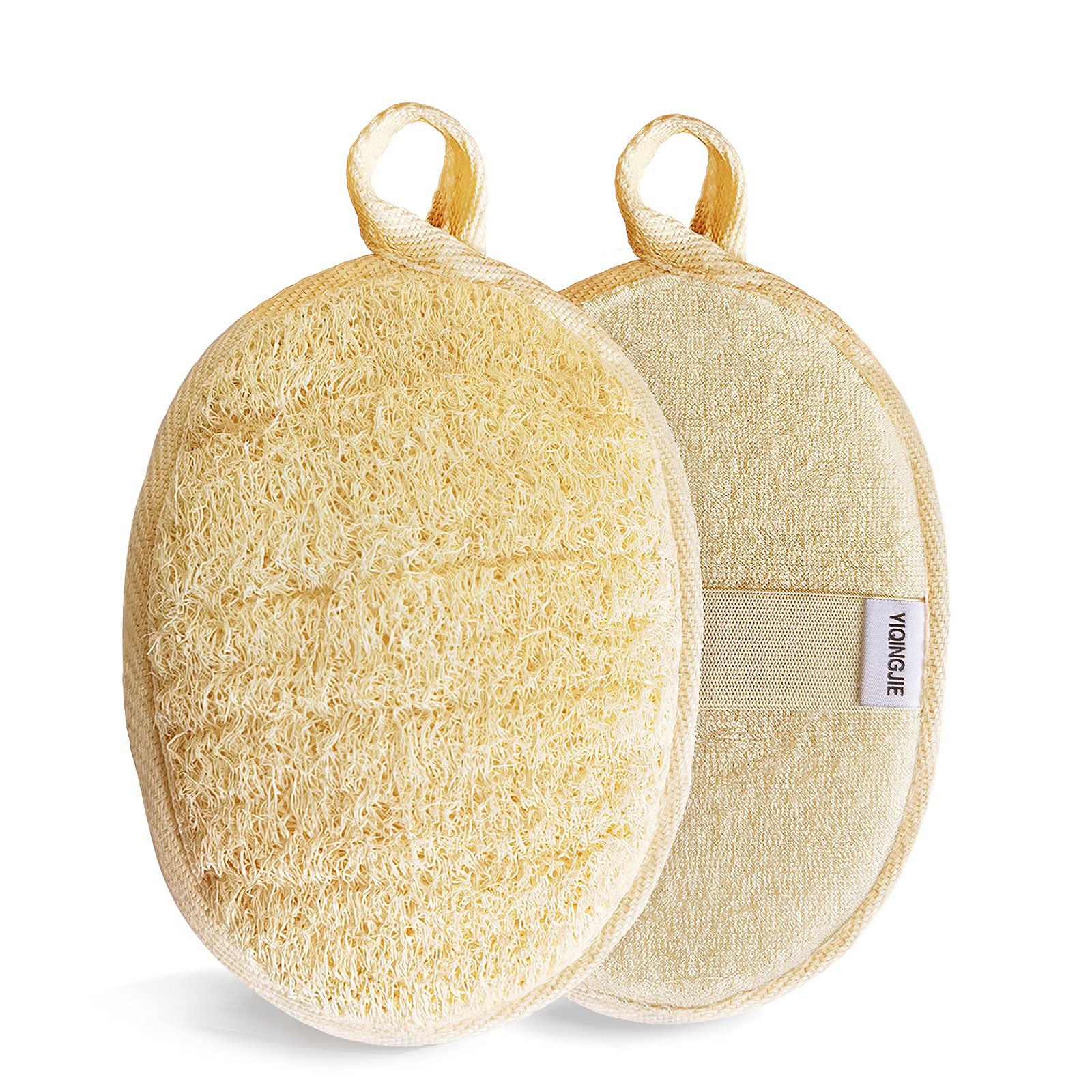 Natural Loofah Sponge Exfoliating Body Scrubber (2 Pack),Made with Eco-Friendly and Biodegradable Shower Luffa Sponge, Loofah for Women and Men, Beige…