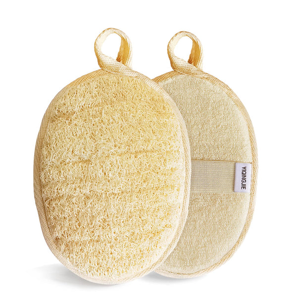 Natural Loofah Sponge Exfoliating Body Scrubber (2 Pack),Made with Eco-Friendly and Biodegradable Shower Luffa Sponge, Loofah for Women and Men, Beige…