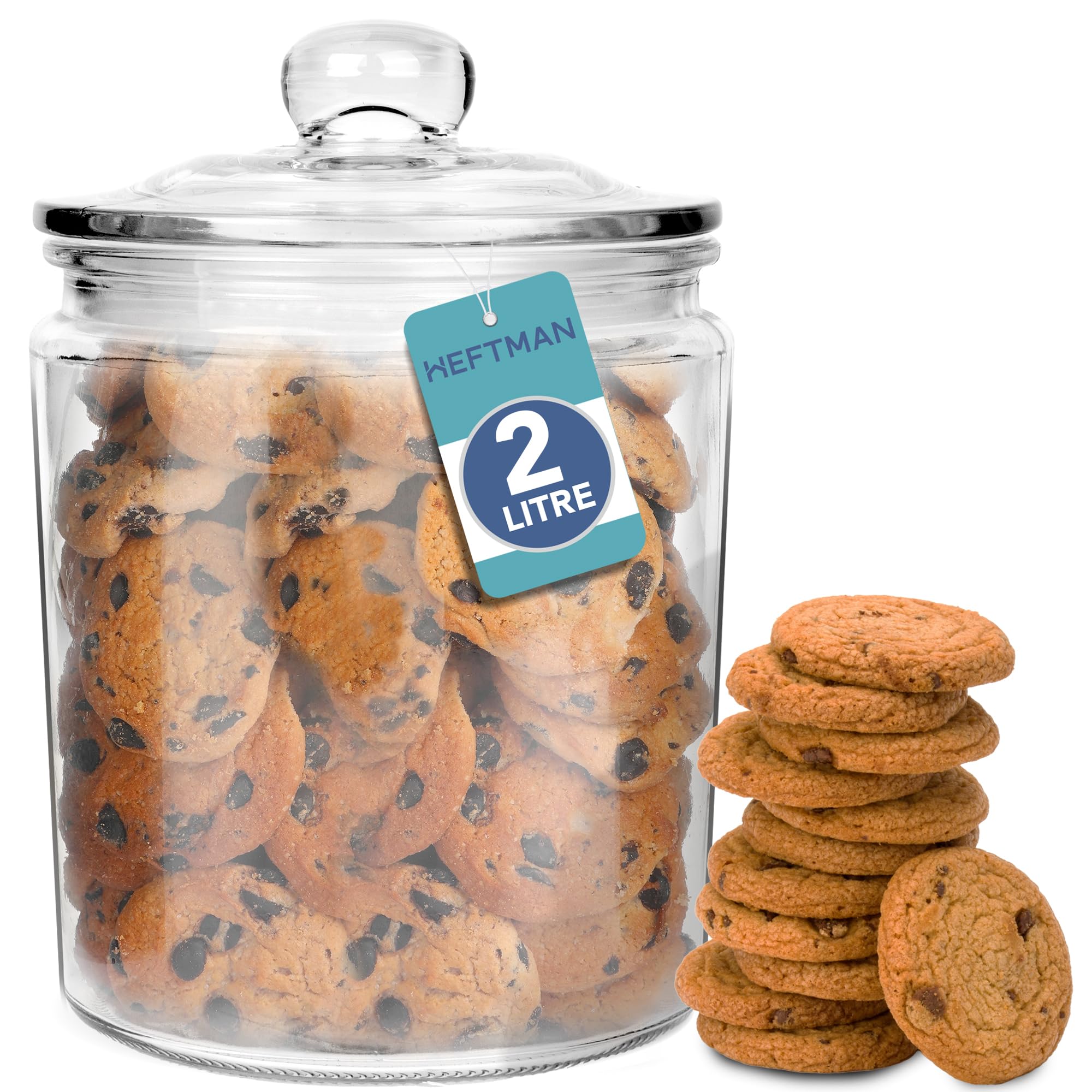 HEFTMAN Glass Jar with Lid - 2 Litre Clear, Empty Sweet Jars with Airtight Push-Top Lid - Sturdy Glass Vintage Apothecary Jars Perfect for Sweets, Coffee, Sugar, Laundry Pods Storage Container