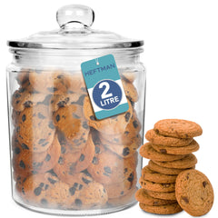 HEFTMAN Glass Jar with Lid - 2 Litre Clear, Empty Sweet Jars with Airtight Push-Top Lid - Sturdy Glass Vintage Apothecary Jars Perfect for Sweets, Coffee, Sugar, Laundry Pods Storage Container