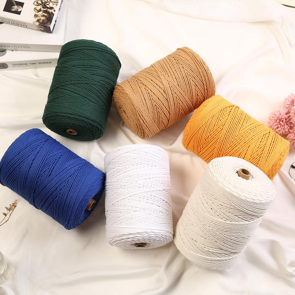 GOHOF Macrame Cord 3mm x 450m Premium Cotton Macrame Rope, 4 Strand Twisted Soft Cotton Cord, One of The Most Perfect Materials for Macrame Art, Cotton String Without Chemicals (White)