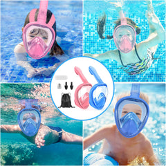 Kids Snorkel Mask Full Face, Snorkeling Gear for Kids 3-14 with Camera Mount, 180 Degree Panoramic View Snorkeling Set Anti-Fog Anti-Leak (Blue+Pink)