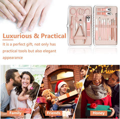 URAQT Nail Clippers, 18 pcs Manicure Pedicure Set, Nail Scissors Cuticle Remover for Men Women, Stainless Steel Nail Care Grooming Kit with Leather Case for Travel & Home