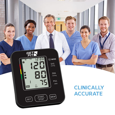Get Fit Blood Pressure Monitor CE Approved UK for Home Use - Medical Upper Arm Blood Pressure Machine - Heart Rate Monitor - Hypertension Detector - Adjustable 22-42cm Large Adult Cuff - LCD Display