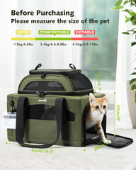 pecute Cat Carrier Airline Approved, Top Expandable Cat Carrier Handbag, Extra Stable Dog Carrier, Breathable Mesh Fabric Bag for Pets, Pet Carrier Suitable for Both Long And Short Trips Green