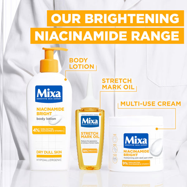 Mixa Cream, Niacinamide Bright Moisturizing Anti-Dark Spot Cream, Body Care Dark Spot Corrector for Uneven Tone, with 9% Niacinamide, Shea Butter & Vitamin C, 400ml