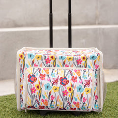 Everything Mary Craft Trolley Bag on Wheels, Cream aand Multi Floral - Craft Organiser on Wheels for Sewing, Scrapbooking, Paper Craft, and Art - Storage Case for Supplies and Accessories -