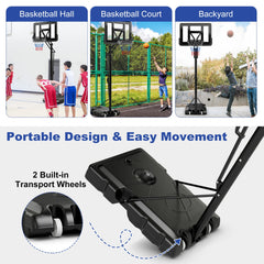 GYMAX Basketball Hoop and Stand, 12FT Portable Basketball Set with 44" Backboard, Wheels, Stable Base & Secure Bag, Professional Basketball Hoop System for Outdoor Indoor (308-368cm)