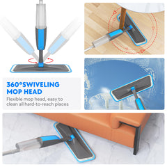 Spray Mops for Cleaning Floors - MANGOTIME Microfiber Wood Floor Mop with Refillable Bottle & 3pcs Washable Pads for Househould Commercial Wood Laminate Vinyl Tile Wet Dry Dust Cleaning