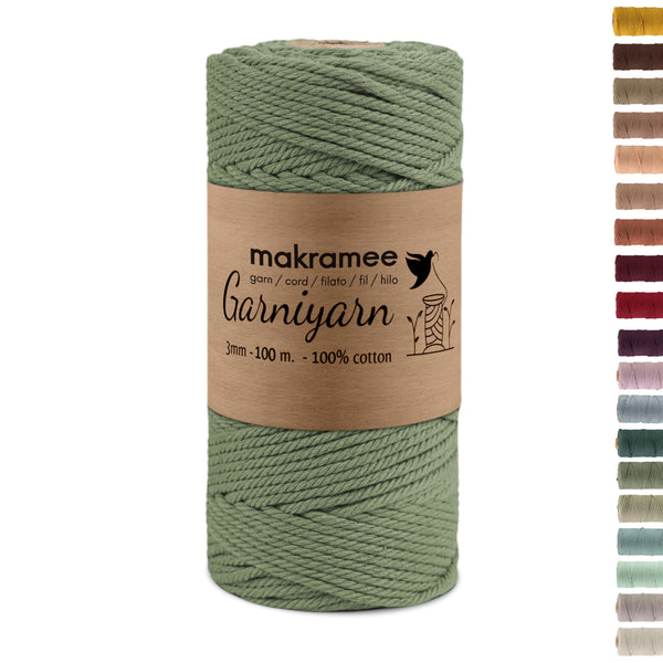GARNIYARN Makramee Garn, Sage Green, 3mm x 100m