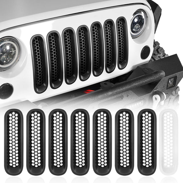 [Upgrade Clip in Version] Opar Matte Black Front Mesh Grille Inserts for 2007-2015 Jeep JK Wrangler & Wrangler Unlimited (Pack of 7)