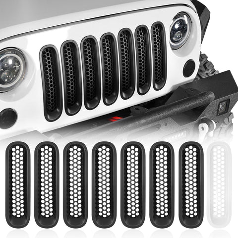 [Upgrade Clip in Version] Opar Matte Black Front Mesh Grille Inserts for 2007-2015 Jeep JK Wrangler & Wrangler Unlimited (Pack of 7)