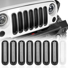 [Upgrade Clip in Version] Opar Matte Black Front Mesh Grille Inserts for 2007-2015 Jeep JK Wrangler & Wrangler Unlimited (Pack of 7)