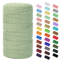 Makramee Garn 3mm x 200m, Baumwollkordel Farbig Baumwollgarn Geflochten Baumwollseil, Natürliche Baumwollschnur für Makramee Wandbehang, Blumenampel, Vorhang und Mehr DIY Deco, Bläuliches Grün