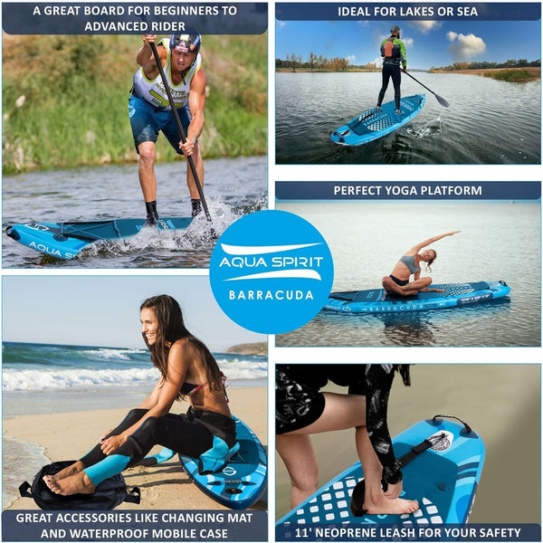 Aqua Spirit Barracuda ISUP/Kayak Inflatable Stand Up Paddle Board 2024 | 10'6x32”x6” | Complete Conversion Kit with Paddle, Backpack and more accessories | Adult Beginner/Expert | 2 Year Warranty