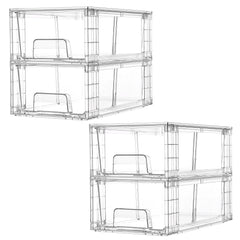 Vtopmart 4 Pack Stackable Storage Drawers,Clear Acrylic Drawer Organizers with Handles, Easily Assemble for Fridge, Bathroom,Kitchen Undersink,Cabinet,Pantry Organization and Storage