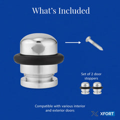 XFORT Polished Chrome Floor Mounted Door Stopper - Soundproof Door Stop with Rubber Ring to Protect Doors, Walls & Skirting - Internal and External, 2 Pack