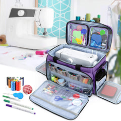 CURMIO Sewing Machine Bag for Most Standard Sewing Machine, Universal Sewing Machine Carrying Case with 2 Removable Zipper Pouches for Sewing Supplies, Purple (Patent Design)