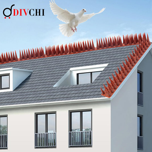 DIVCHI 20 Pcs Bird Spikes for Anti Pigeons And Birds, Fence Wall Spikes Garden Security Anti-Climb Cat Bird Intruder Pest Deterrent, Birds Fence Roof Tall Covers 33.5 x 4.5 x 3.7cm 6.7M (22ft) (Brown)