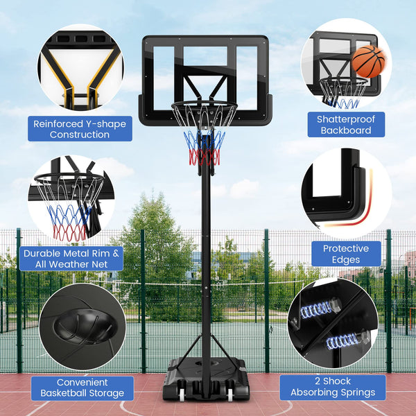 GYMAX Basketball Hoop and Stand, 12FT Portable Basketball Set with 44" Backboard, Wheels, Stable Base & Secure Bag, Professional Basketball Hoop System for Outdoor Indoor (308-368cm)