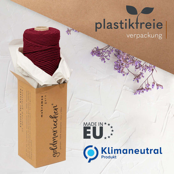 goldmariechen - Premium Makramee Garn (Burgunder) 3mm x 100m - 100% Baumwolle - Makrameegarn Baumwollgarn für DIY-Deko Wandbehang, Blumenampel, Vorhang, Traumfänger, Schlüsselanhänger, Türvorhang